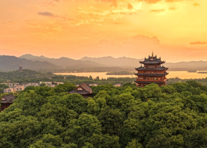 Aerial view of West Lake in Hangzhou, China