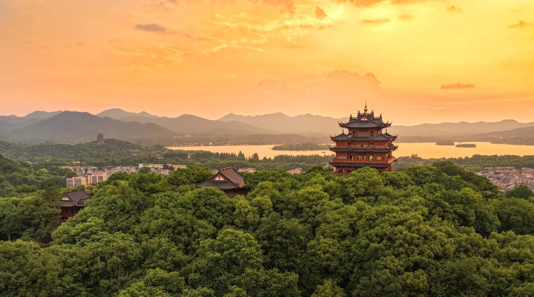 Aerial view of the West Lake in Hangzhou Aerial view of West Lake in Hangzhou