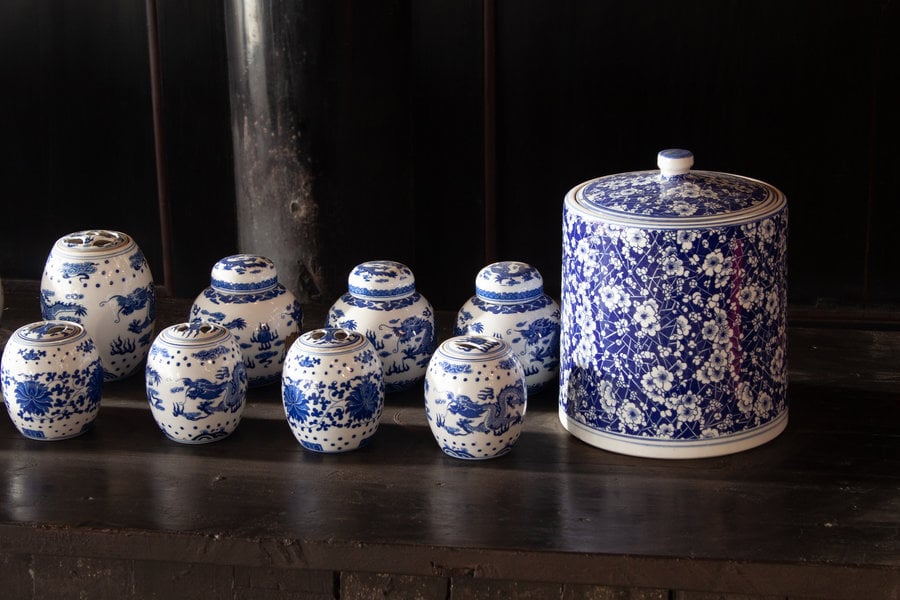 Blue-and-white porcelain jar ornament from Jingdezhen