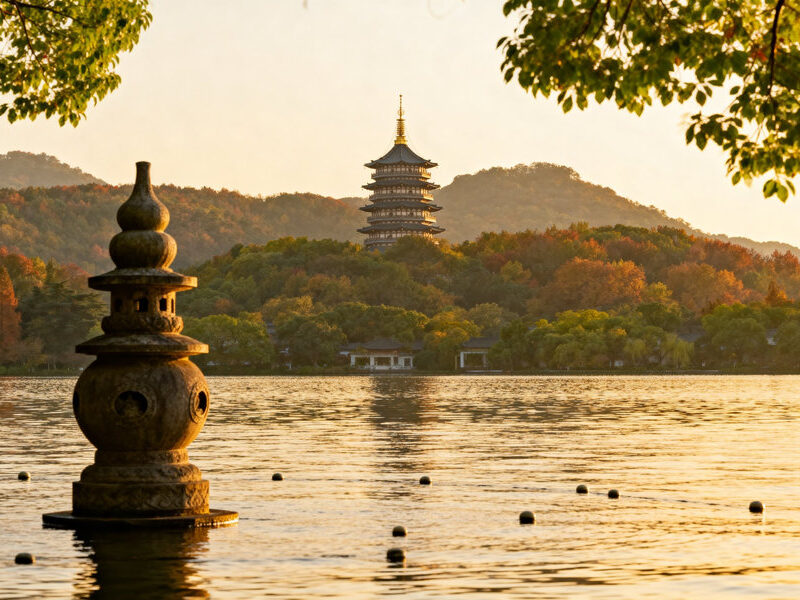 Leifeng Pagoda overlooking West Lake in Hangzhou