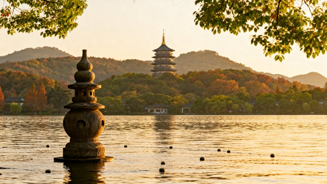 Leifeng Pagoda overlooking West Lake in Hangzhou