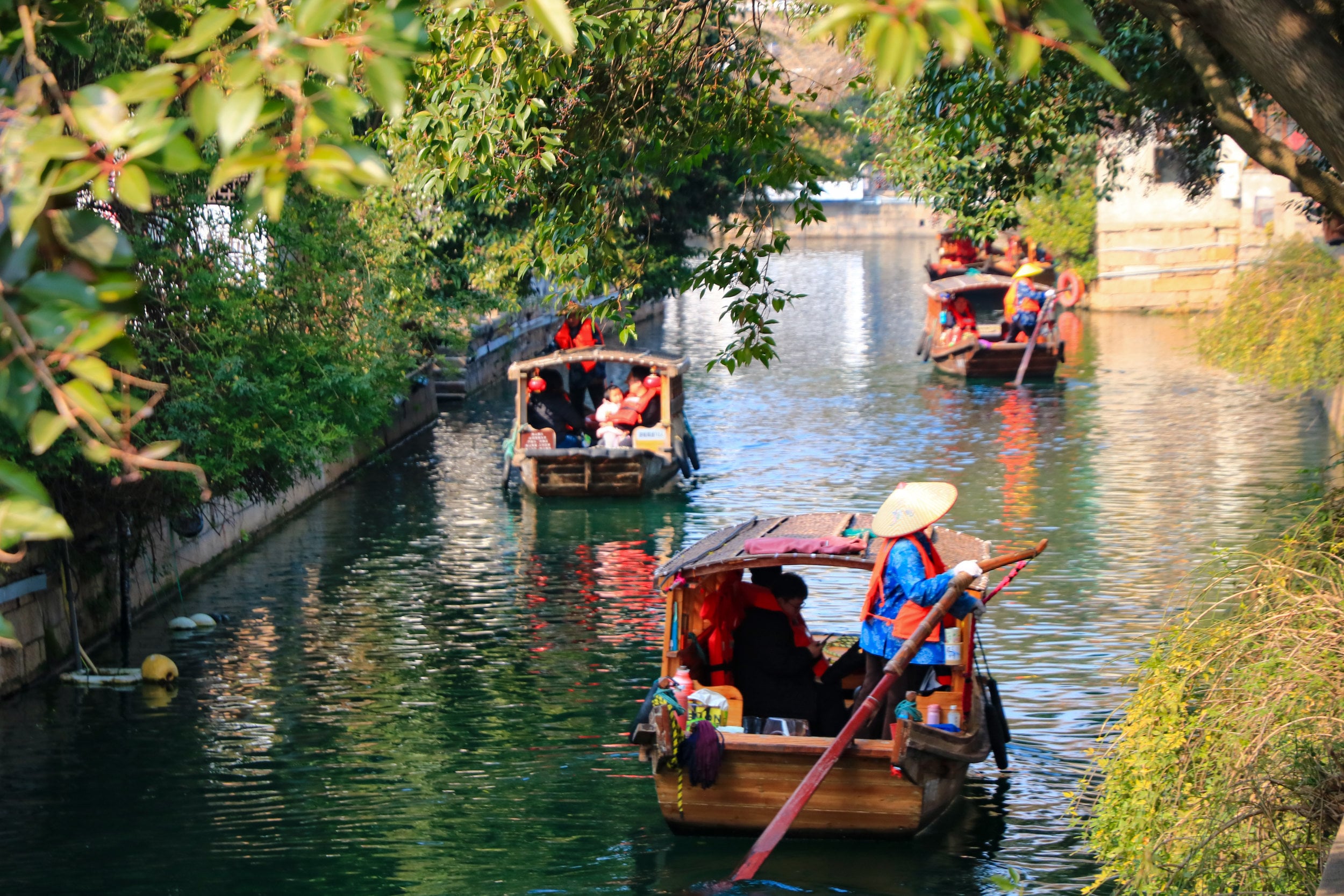 Canal and traditional buildings beside Pingjiang Road in Suzhou.